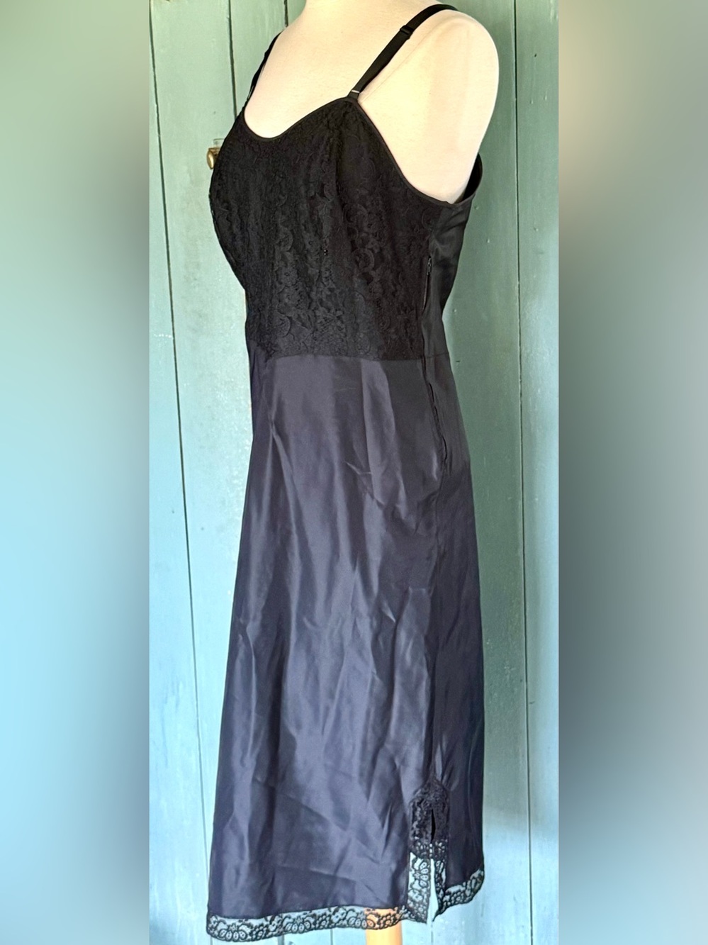 NOS VTG 1950's BARBIZON Saucy Tafredda Full Black Slip Dress LaceSideZip Pinup L